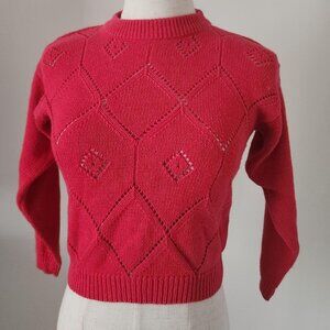 BADGE 90s Vintage Red Long Sleeve Diamond Knit Sweater. KIDS LRG 6-6X.